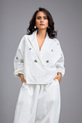 Load image into Gallery viewer, White Cropped Embellished Blazer With Drop Pants
