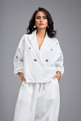 Load image into Gallery viewer, White Cropped Embellished Blazer With Drop Pants
