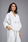Load image into Gallery viewer, White Cropped Embellished Blazer With Drop Pants
