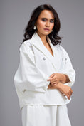 Load image into Gallery viewer, White Cropped Embellished Blazer With Drop Pants
