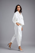 Load image into Gallery viewer, White Cropped Embellished Blazer With Drop Pants
