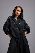 Load image into Gallery viewer, Cropped Embellished Blazer with Wrap Front
