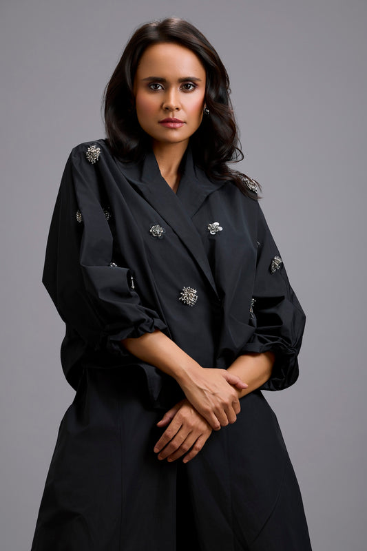 Cropped Embellished Blazer with Wrap Front