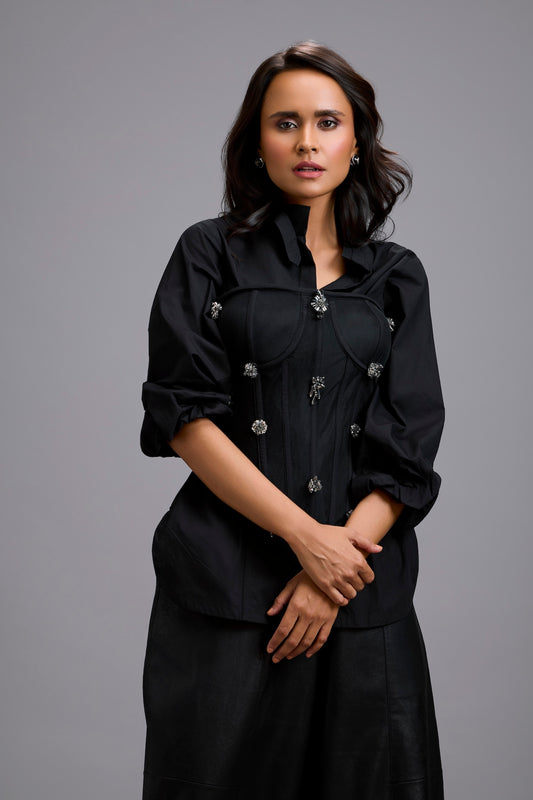 Rhinestone-Embellished Corset Shirt