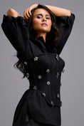 Load image into Gallery viewer, Rhinestone-Embellished Corset Shirt with Leather Pants
