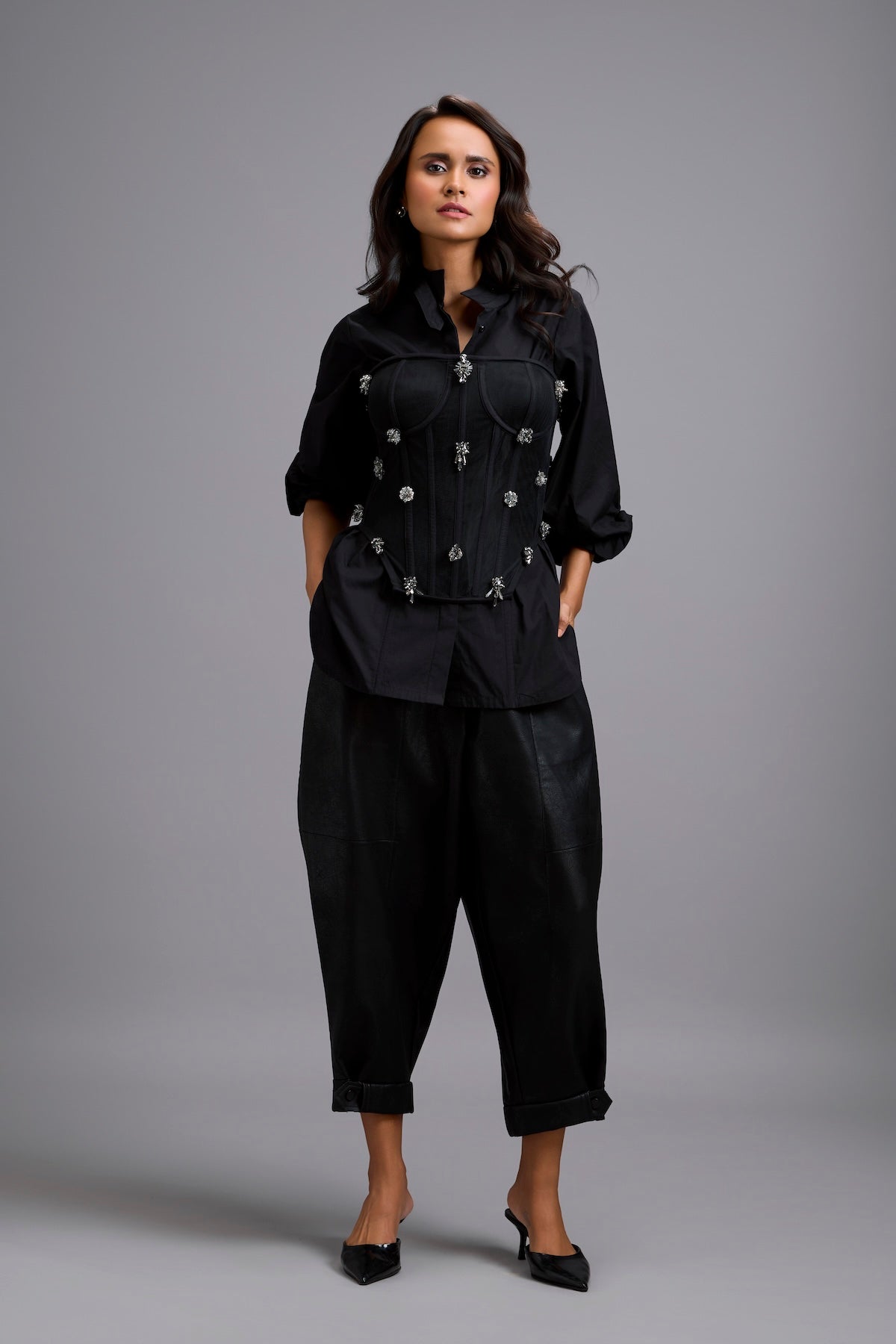 Tapered Cuffed Leather Pants