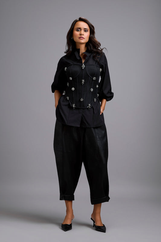 Tapered Cuffed Leather Pants
