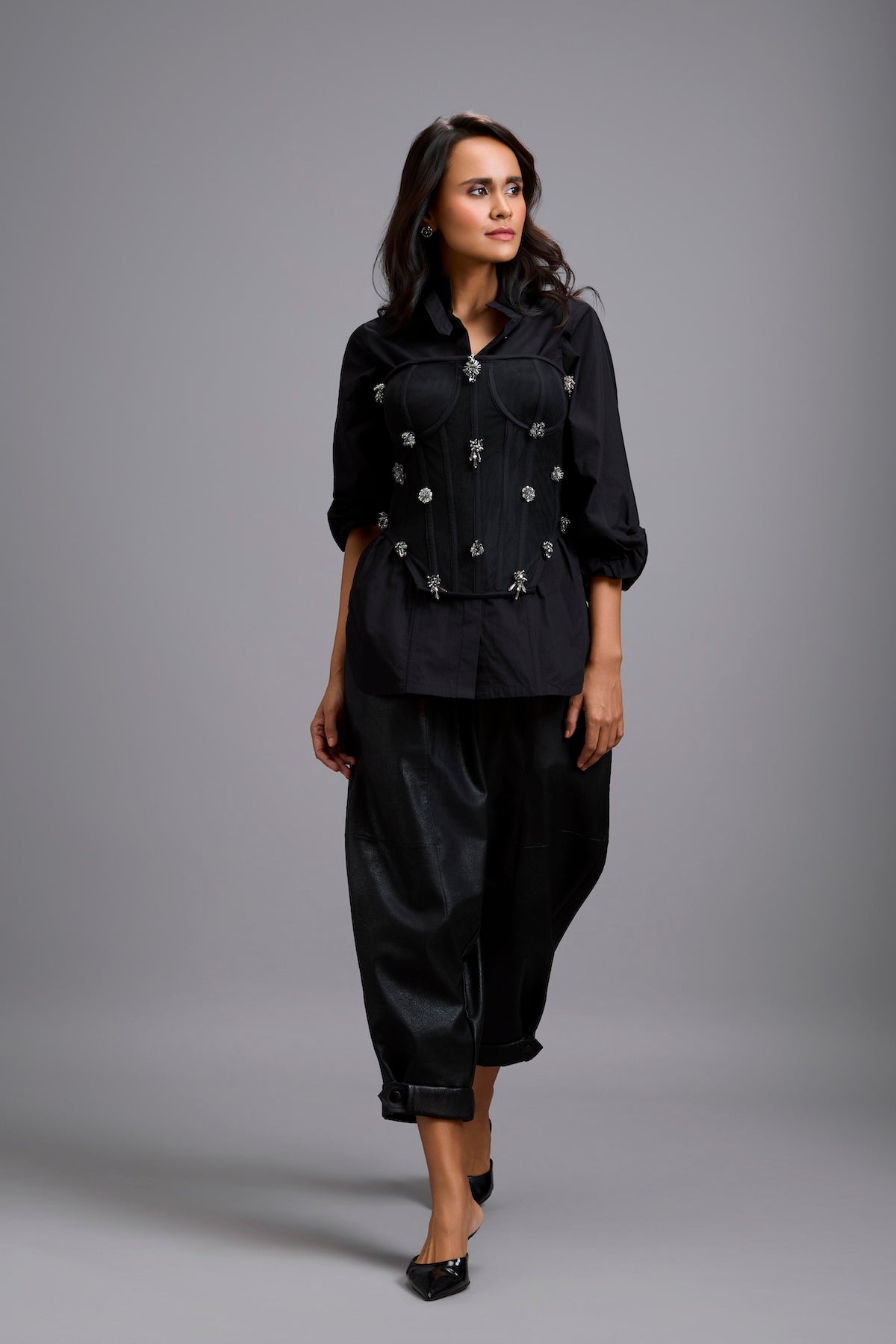 Tapered Cuffed Leather Pants