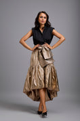 Load image into Gallery viewer, Metallic Gold High-Low Skirt with Oversized Bow
