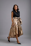 Load image into Gallery viewer, Metallic Gold High-Low Skirt with Oversized Bow
