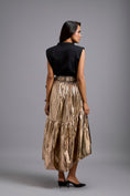 Load image into Gallery viewer, Metallic Gold High-Low Skirt with Oversized Bow
