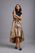 Load image into Gallery viewer, Metallic Gold High-Low Skirt with Oversized Bow
