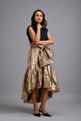 Load image into Gallery viewer, Metallic Gold High-Low Skirt with Oversized Bow
