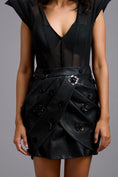 Load image into Gallery viewer, Leather Wrap Skirt with Floral Appliqués
