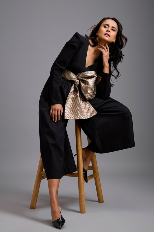Jumpsuit with Gold Bow Waist Detail