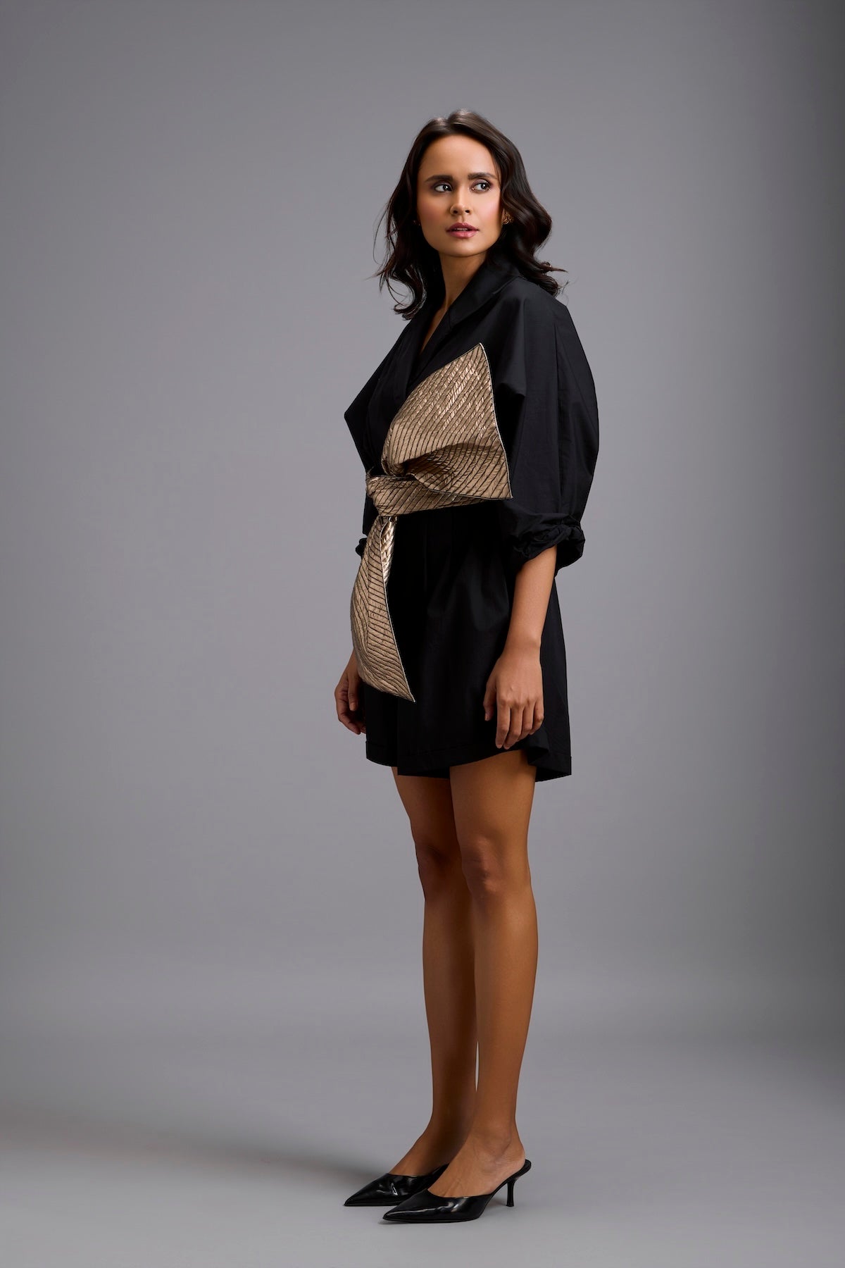 Tailored Playsuit with Oversized Gold Bow