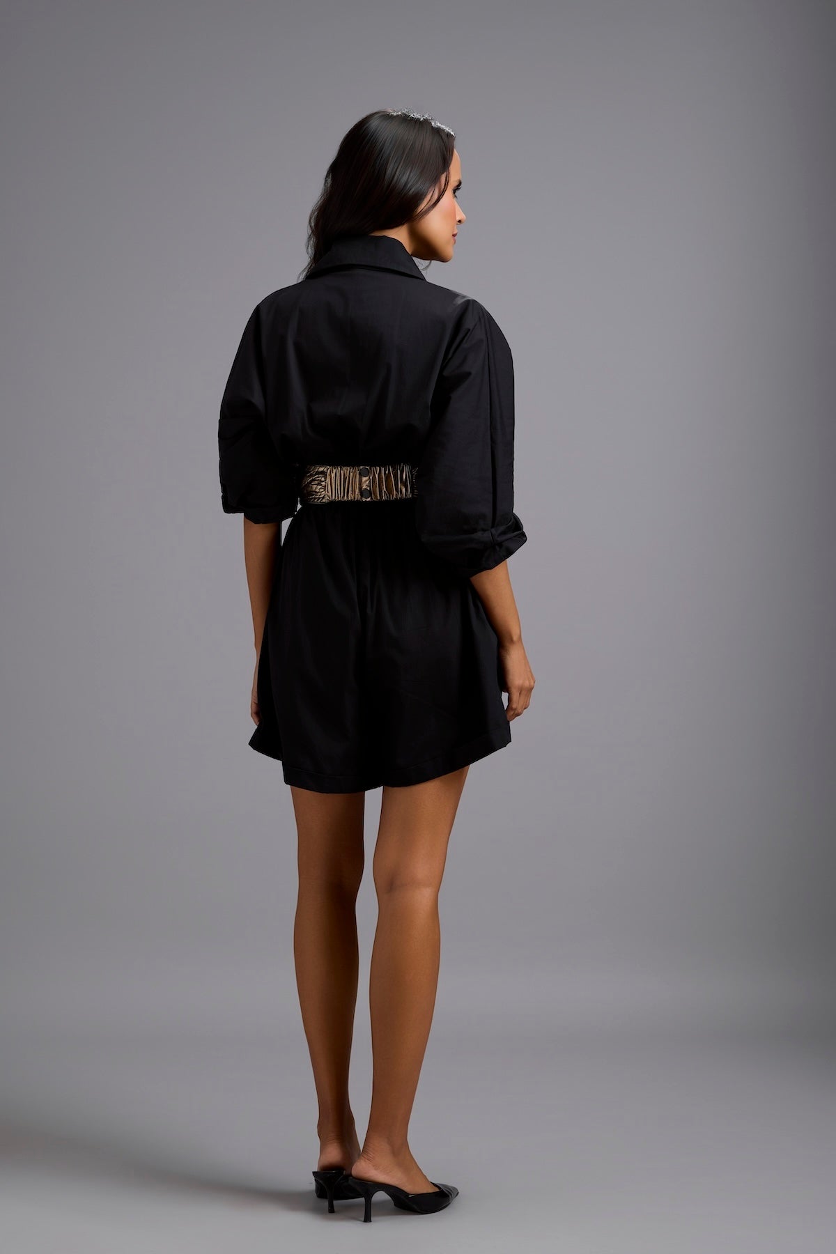 Tailored Playsuit with Oversized Gold Bow