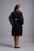 Load image into Gallery viewer, Button-Down Midi Dress with Metallic Gold Bow Belt
