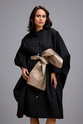 Load image into Gallery viewer, Button-Down Midi Dress with Metallic Gold Bow Belt
