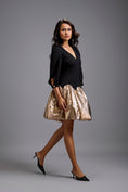 Load image into Gallery viewer, Puff-Sleeve Dress with Metallic Gold Bubble Skirt
