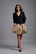 Load image into Gallery viewer, Puff-Sleeve Dress with Metallic Gold Bubble Skirt
