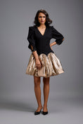 Load image into Gallery viewer, Puff-Sleeve Dress with Metallic Gold Bubble Skirt
