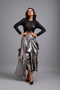 Load image into Gallery viewer, Sheer Corset Top with Draped Gunmetal Maxi Skirt
