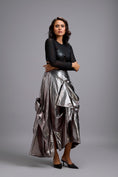 Load image into Gallery viewer, Sheer Corset Top with Draped Gunmetal Maxi Skirt
