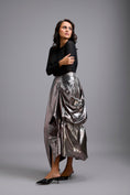 Load image into Gallery viewer, Metallic Gunmetal Maxi Skirt

