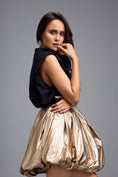 Load image into Gallery viewer, Metallic Gold Bubble Mini Skirt
