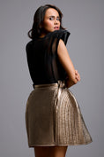 Load image into Gallery viewer, Metallic Gold Quilted Button-Down Skirt
