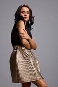 Load image into Gallery viewer, Metallic Gold Quilted Button-Down Skirt
