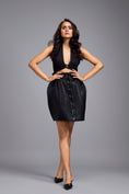 Load image into Gallery viewer, Metallic Black Quilted Button-Down Skirt

