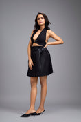 Load image into Gallery viewer, Metallic Black Quilted Button-Down Skirt
