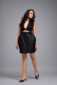 Load image into Gallery viewer, Metallic Black Quilted Button-Down Skirt
