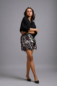 Load image into Gallery viewer, Mandarin-Collar Shirt with Textured Metallic Mini Skirt
