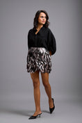 Load image into Gallery viewer, Metallic Mini Skirt with 3D Leaf Appliqué
