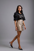 Load image into Gallery viewer, Metallic Gold Mini Skirt with Leaf Pattern
