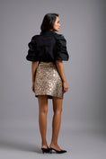 Load image into Gallery viewer, Metallic Gold Mini Skirt with Leaf Pattern
