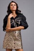 Load image into Gallery viewer, Metallic Gold Mini Skirt with Leaf Pattern

