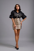 Load image into Gallery viewer, Metallic Gold Mini Skirt with Leaf Pattern
