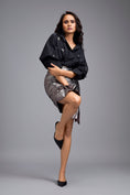 Load image into Gallery viewer, Black Embellished Shirt With Gunmetal Ruched Skirt
