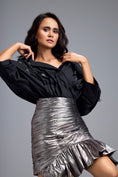 Load image into Gallery viewer, Black Embellished Shirt With Gunmetal Ruched Skirt
