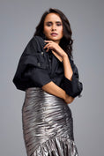 Load image into Gallery viewer, Black Embellished Shirt With Gunmetal Ruched Skirt
