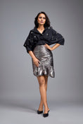 Load image into Gallery viewer, Black Embellished Shirt With Gunmetal Ruched Skirt
