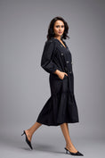 Load image into Gallery viewer, Black Long Gathered Hem Embellished Dress
