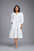 Load image into Gallery viewer, White Long Gathered Hem Embellished Dress
