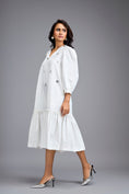 Load image into Gallery viewer, White Long Gathered Hem Embellished Dress
