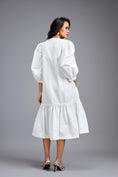 Load image into Gallery viewer, White Long Gathered Hem Embellished Dress

