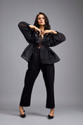 Load image into Gallery viewer, Black Organza Embellished Top With Pants
